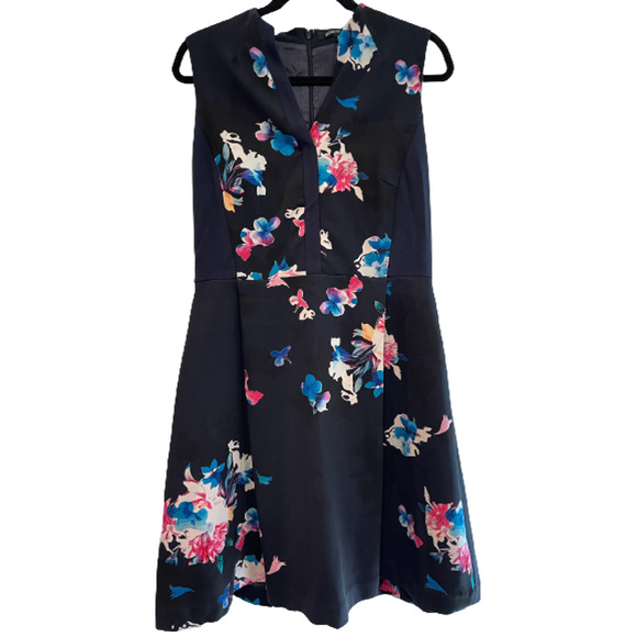 EUC Ellen Tracy Nordstrom Fit and Flare Sz 12 Blue Floral Sleeveless Dress - Picture 11 of 15
